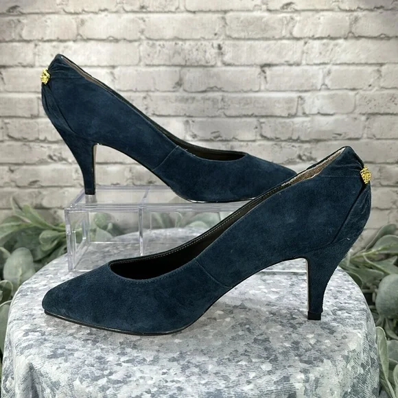 Carriage Court Navy Blue Suede Pointed Toe 3” Dress Heels Women’s 7.5B💙NWOT💙 - Picture 5 of 11